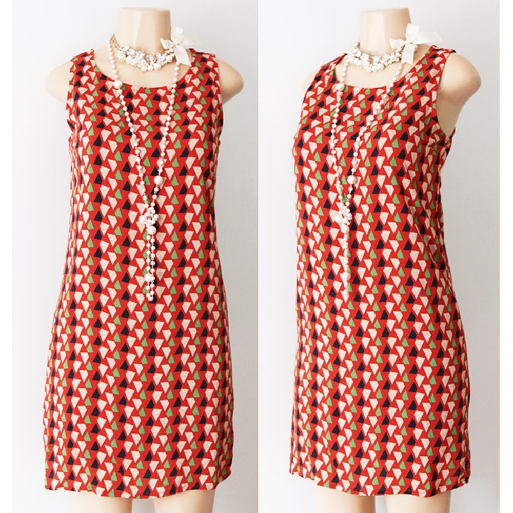 Rust Orange 70s Geometric Print Retro Sheath Dress - Picture 2 of 8